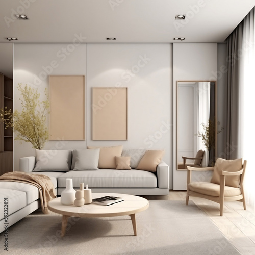 Living room Mockup Aesthetic Realestate Generative AI © Solstice