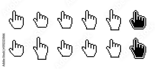 Pixel 8 bit cursor vector set. 8bit collection of pixelated cursors. pixel art. Isolated no background. 
