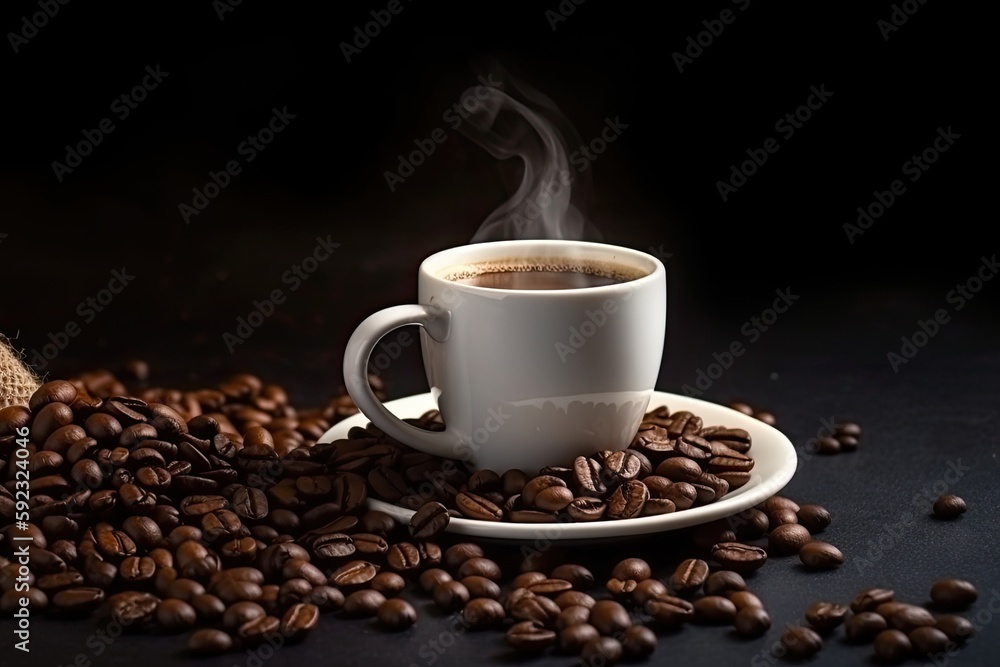 cup of coffee with beans, ai generative cup of coffee with beans, ai generative