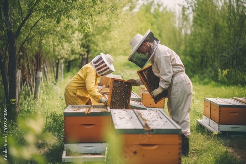 beekeepers working in his apiary, ai generative