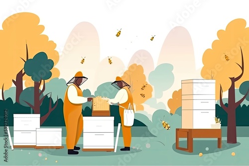 beekeepers working in his apiary  ai generative