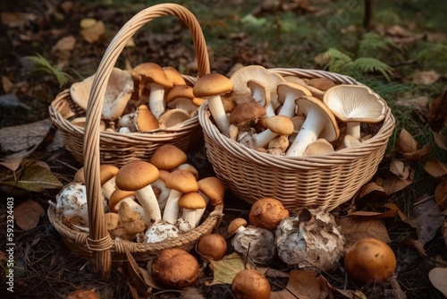 basket with mushrooms, ai generation