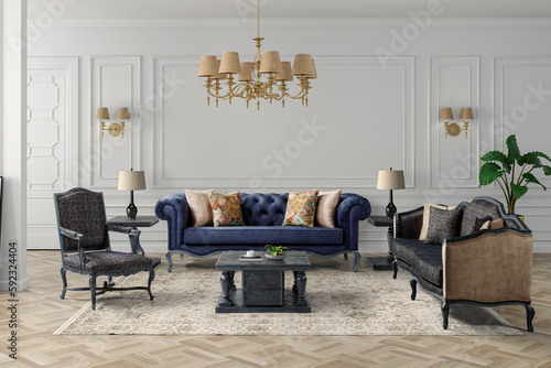 3D rendering classic living room interior. furniture set