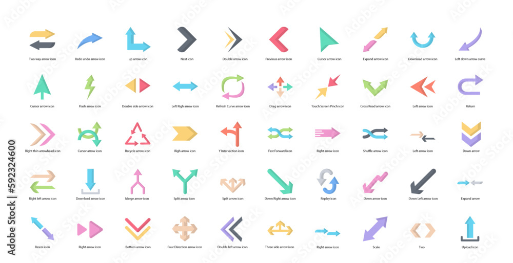 Arrows Flat Icons Left Right Arrow Iconset in Color Style 50 Vector ...
