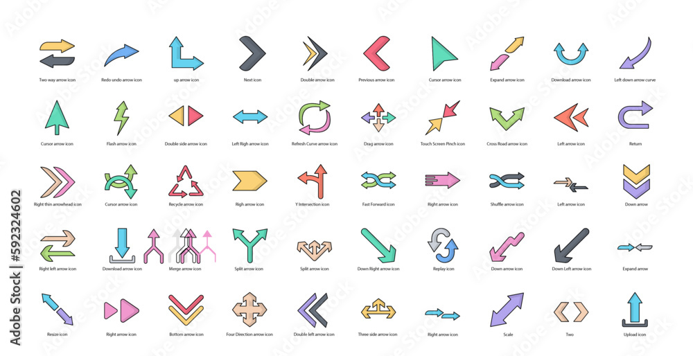 Arrows Color Line Icons Left Right Arrow Iconset in Filled Outline Style 50 Vector Icons Arrows Color Line Icons Left Right Arrow Iconset in Filled Outline Style 50 Vector Icons