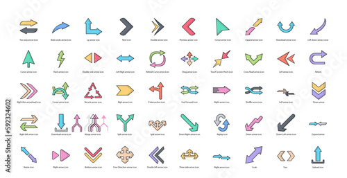 Arrows Color Line Icons Left Right Arrow Iconset in Filled Outline Style 50 Vector Icons 