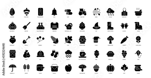 Kawaii Glyph Icons Cloud Jam Grapes Icon Set in Glyph Style 50 Vector Icons in Black