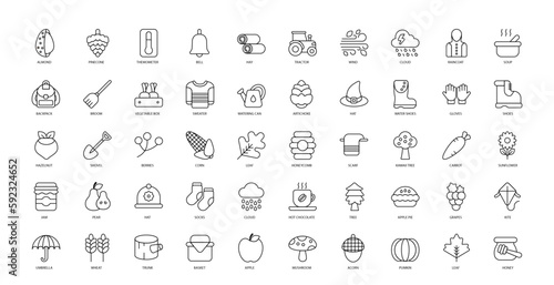 Kawaii Thin Line Icons Cloud Jam Grapes Icon Set in Outline Style 50 Vector Icons in Black