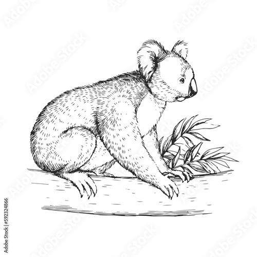 Photography Vector hand-drawn illustration of a koala in the style of engraving