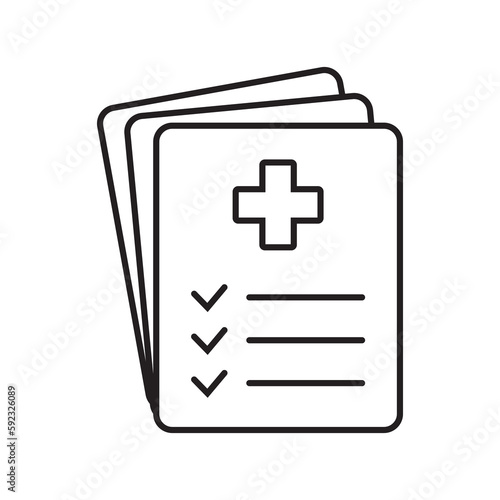 Medical record icon, medical report icon, medical history thin line icon, vector isolated.