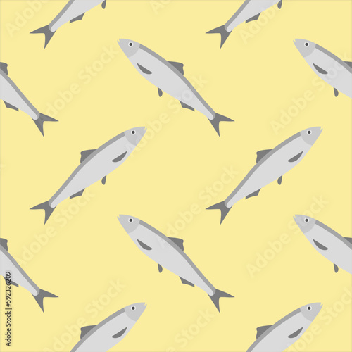 saltwater fish seamless pattern vector illustration. Marine dweller with colorful body and fins for swimming. Modern print for fabric, textiles, wrapping paper. Vector illustration