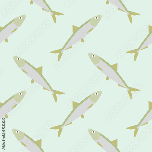 saltwater fish seamless pattern vector illustration. Marine dweller with colorful body and fins for swimming. Modern print for fabric, textiles, wrapping paper. Vector illustration