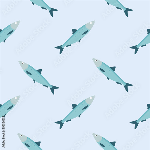 saltwater fish seamless pattern vector illustration. Marine dweller with colorful body and fins for swimming. Modern print for fabric, textiles, wrapping paper. Vector illustration