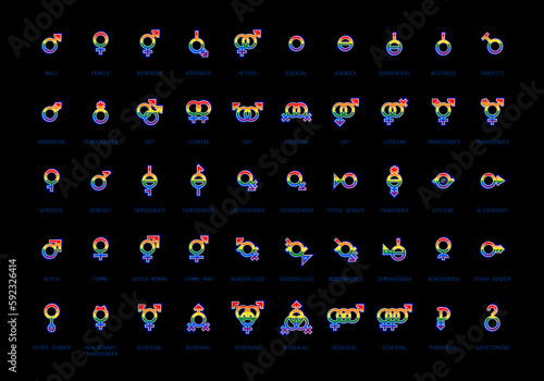 Gender and sexual orientation identity vector symbol sign icons