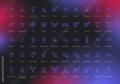Gender and sexual orientation identity vector symbol sign icons
