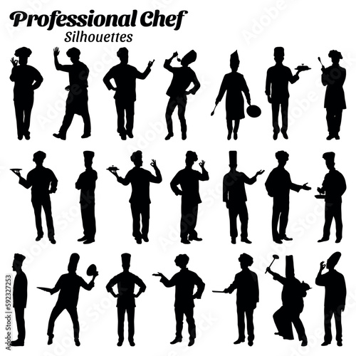 Collection set of professional chef silhouette vector illustrations.