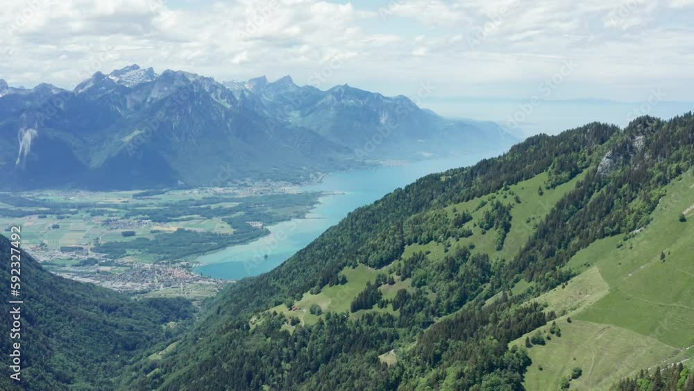 Aerial view of Thun Swiss lake in the mountains Aerial view of Thun Swiss lake in the mountains
