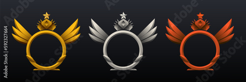 Fantasy game avatar banners with gold, silver and bronze