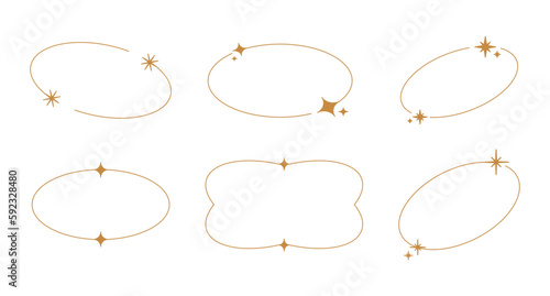 Vector set of linear frames and borders - abstract design elements for decoration or logo design templates in modern minimalist style with copy space for text with sparkles and stars