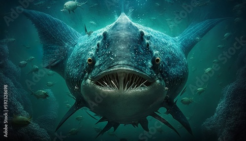 deep underwater creature, monster dark teeth, mouth aquatic
