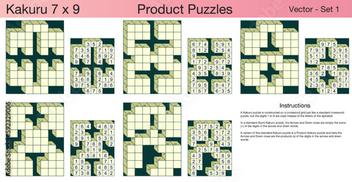 5 Kakuro 7 x 9 Product Puzzles. A set of scalable puzzles for kids and adults, which are ready for web use or to be compiled into a standard or large print activity book.