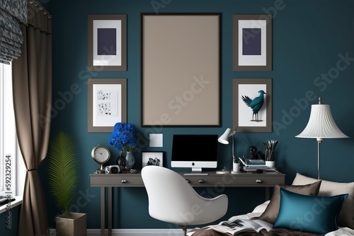 Home office - Taupe space, blue, Caribbean, peacock and White