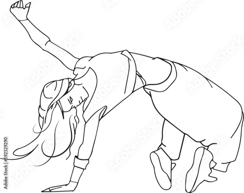 silhouette of a girl, a breakdance dancer, isolated on a white background. street dance silhouette. Fictional character and plot photo