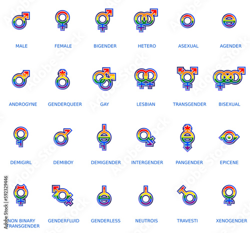 Gender and sexual orientation identity vector symbol sign icons