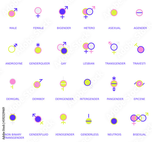 Gender and sexual orientation identity vector symbol sign icons