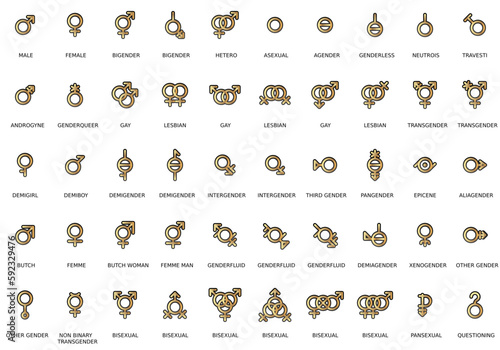 Gender and sexual orientation identity vector symbol sign icons