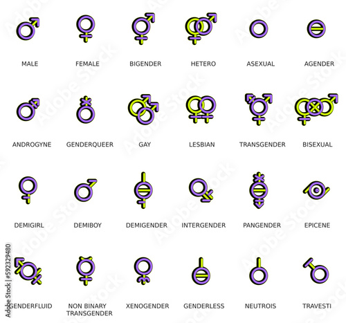 Gender and sexual orientation identity vector symbol sign icons