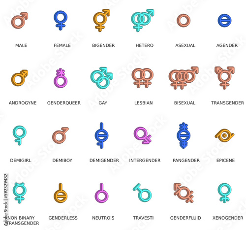 Gender and sexual orientation identity vector symbol sign icons