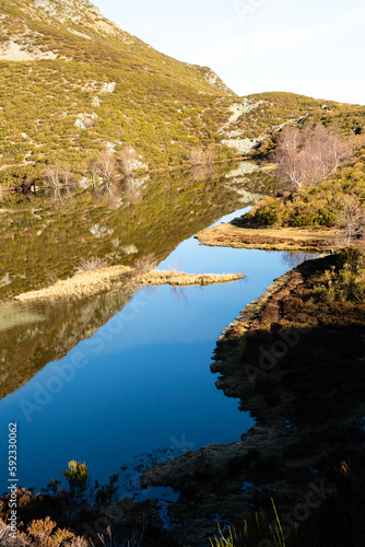 lagoon of glacial origin in the port of Leitariegos in Asturias, Spain photo