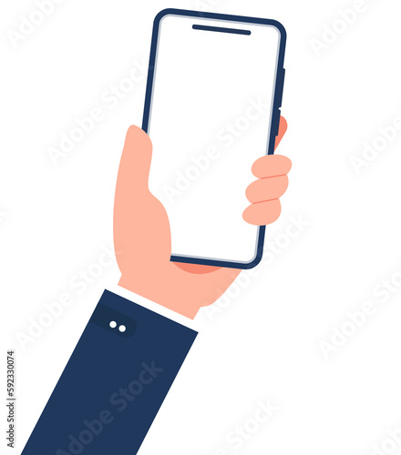 Businessman hand touching mobile phone and using app illustrious
