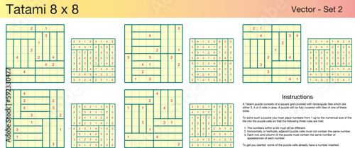 5 Tatami 8 x 8 Puzzles. A set of scalable puzzles for kids and adults, which are ready for web use or to be compiled into a standard or large print activity book.
