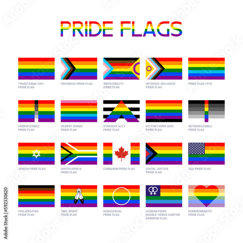 LGBT sexual identity pride flags gender collection. Flag of gay, lesbian, transgender, bisexual. Vector Illustration