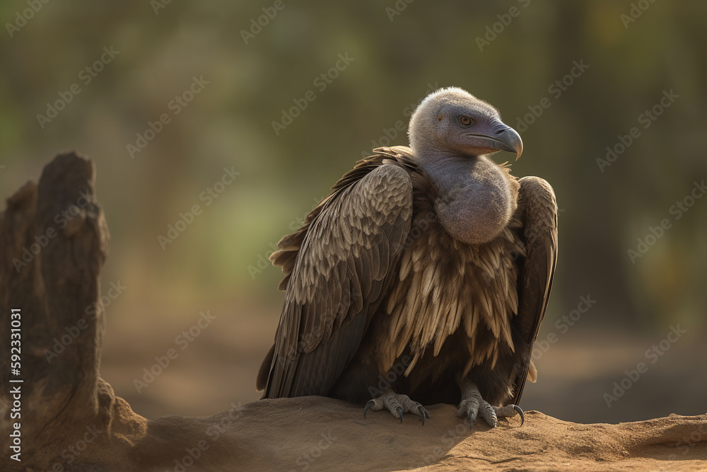 Closeup portrait of a Ruppel's griffon vulture on the ground. Generative AI Closeup portrait of a Ruppel's griffon vulture on the ground. Generative AI