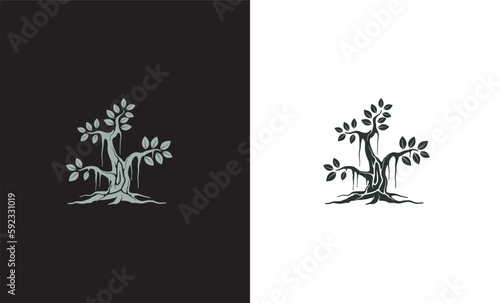 banyan tree vector image. beautiful plant with the roots