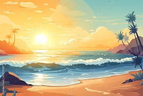 Summer beach background with tropical vibe. Generative AI