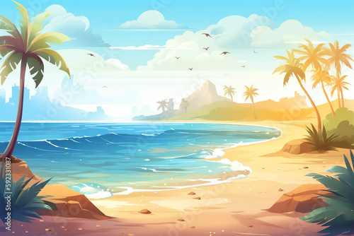 Summer beach background with tropical vibe. Generative AI