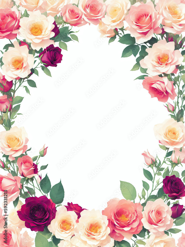 Frame of Roses Flowers Background Illustration | AI Generated
