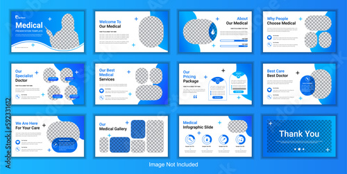 Medical business powerpoint presentation slide template design set minimal hospital business brochure template