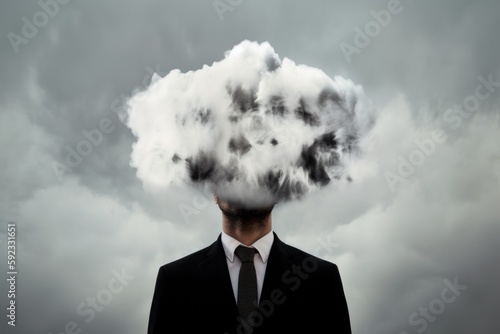 Man in a business suit with storm cloud over his head, generative ai