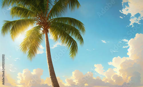 Coconut Trees and Beautiful Blue Sky at Summer | AI Generated