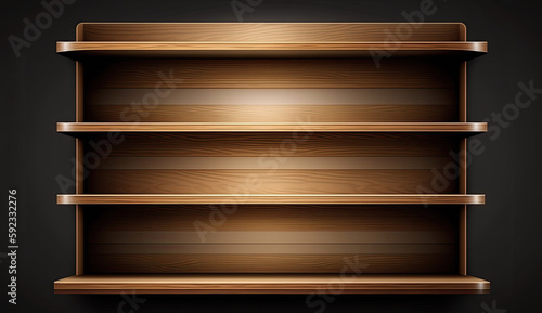 Empty Wooden Shelves Isolated on Wall Background with Generative AI Technology