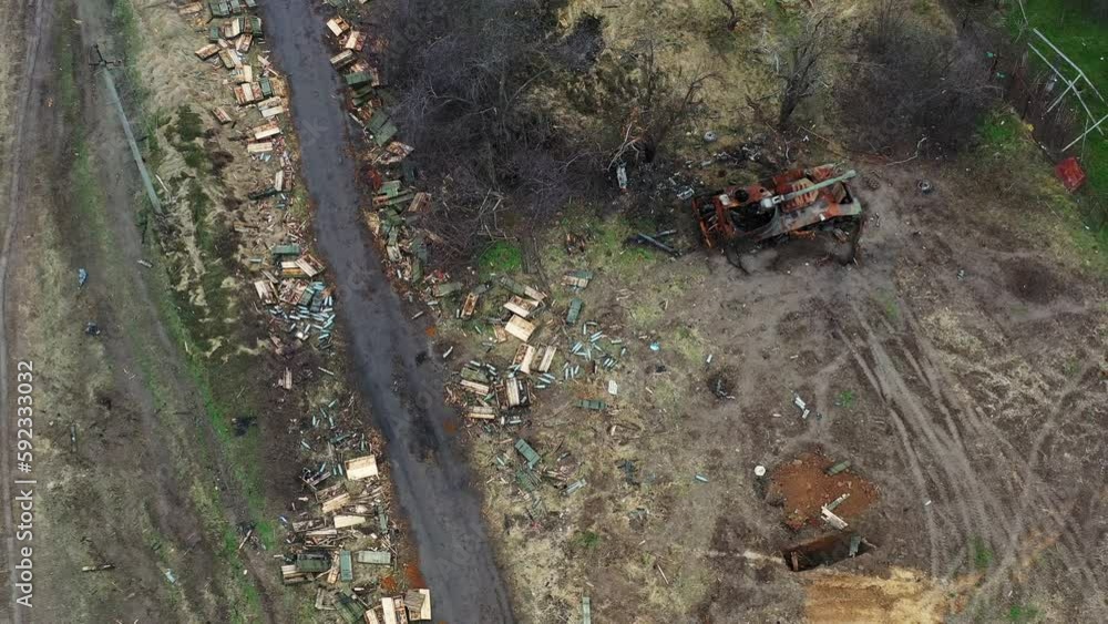 Andriivka village destroyed tank April 2022 Andriivka village destroyed tank April 2022