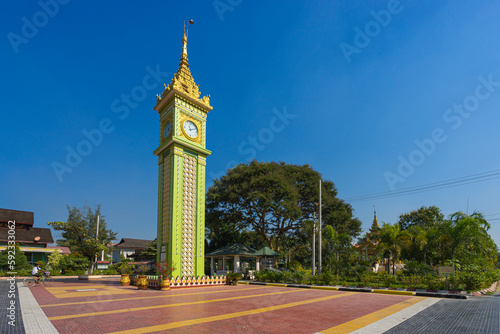 Clock tower at campus of State Pariyatti Sasana University, Mandalay, Myanmar photo
