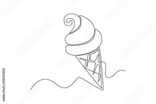 Continuous one line drawing  ice cream cone. Summer beach concept. Single line draw design vector graphic illustration.