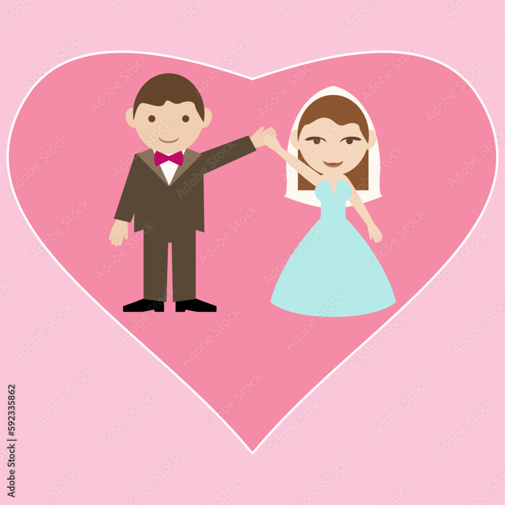Hochzeit, Wedding, süße Braut und Bräutigam, einzeln auf weißem, Rosen Hintergrund, Vektorgrafik Hochzeit, Wedding, süße Braut und Bräutigam, einzeln auf weißem, Rosen Hintergrund, Vektorgrafik