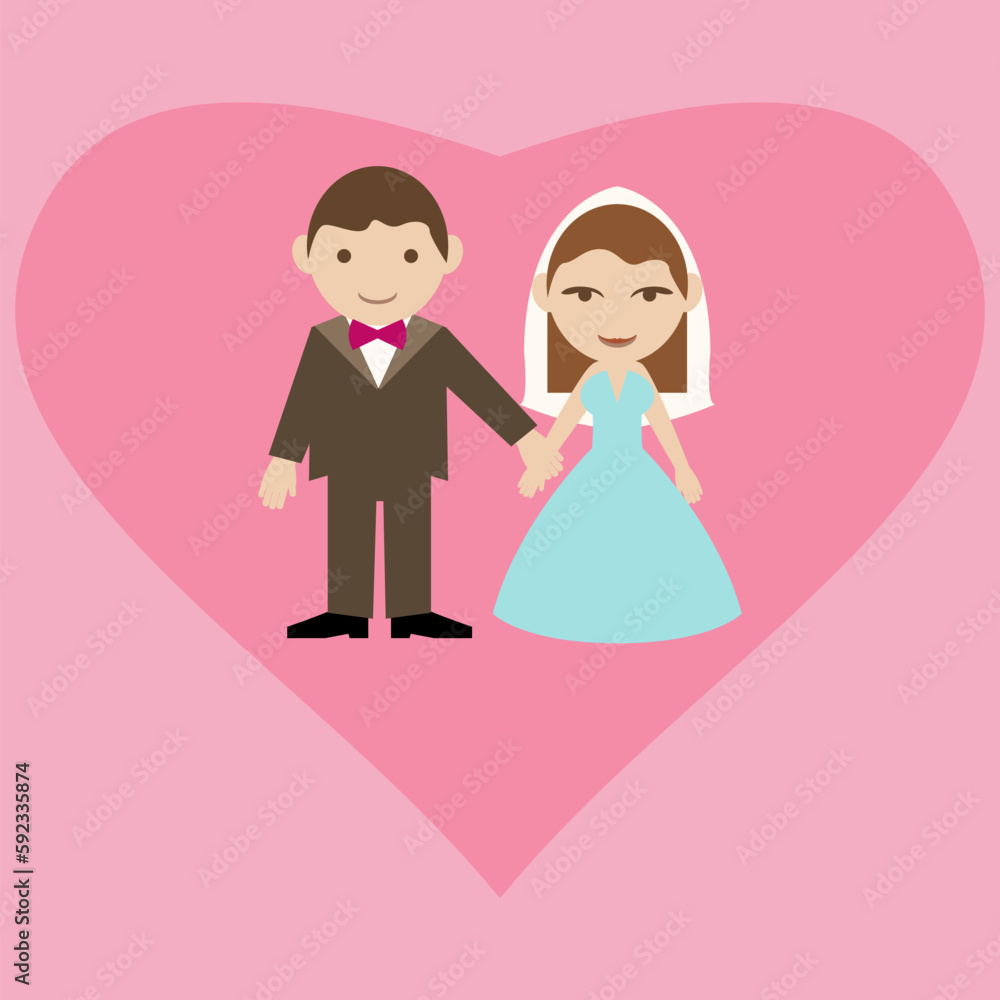 Hochzeit, Wedding, süße Braut und Bräutigam, einzeln auf weißem, Rosen Hintergrund, Vektorgrafik Hochzeit, Wedding, süße Braut und Bräutigam, einzeln auf weißem, Rosen Hintergrund, Vektorgrafik